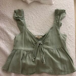 La Hearts Sage Green Ruffle Sleeve top